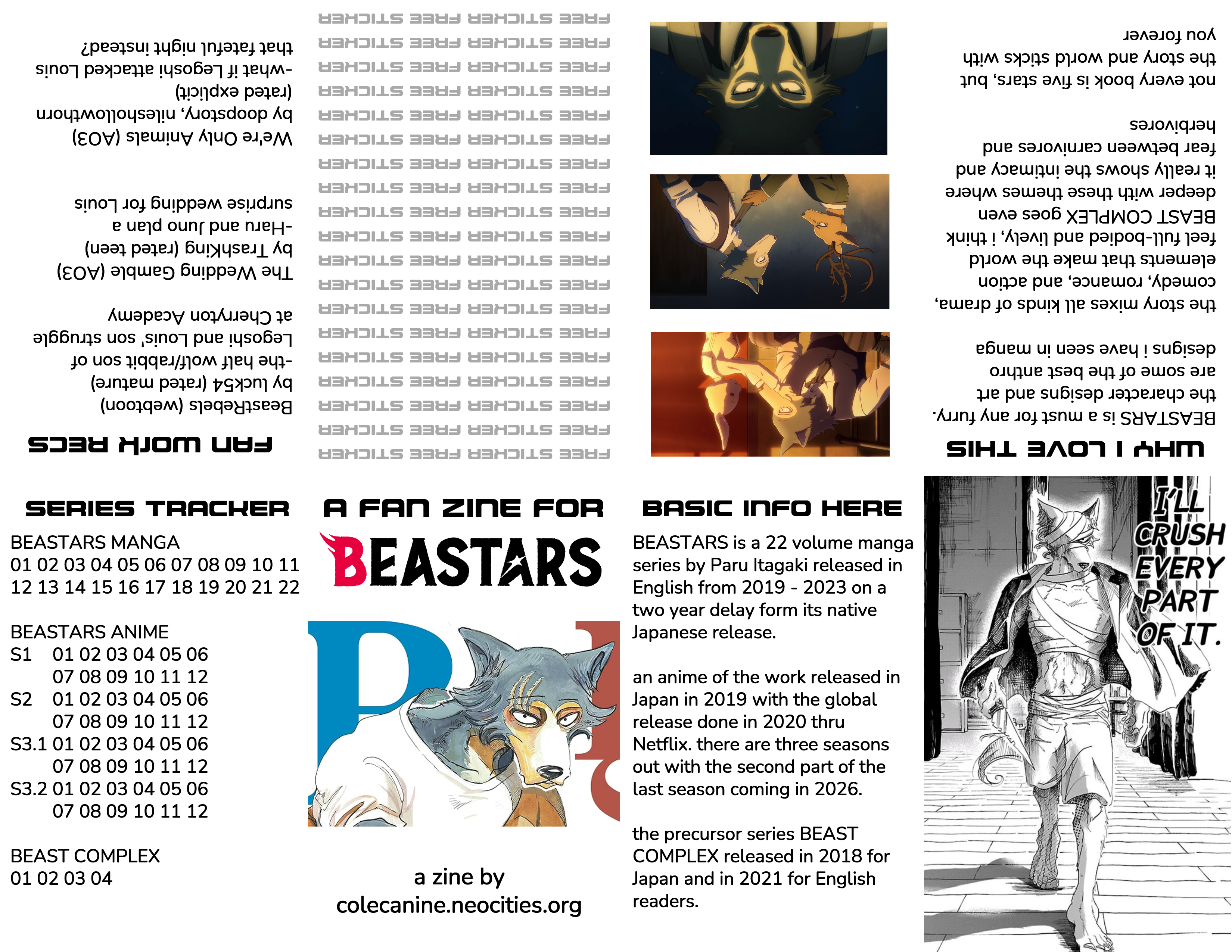 a fan zine for BEASTARS 8x11